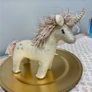 Stuffed Unicorn From Mud Pie White With Gold Stars And Trim. Hand stitched